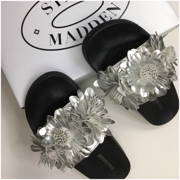 Steve Madden Shoes - Steve Madden Silver Flower Slide Sandals